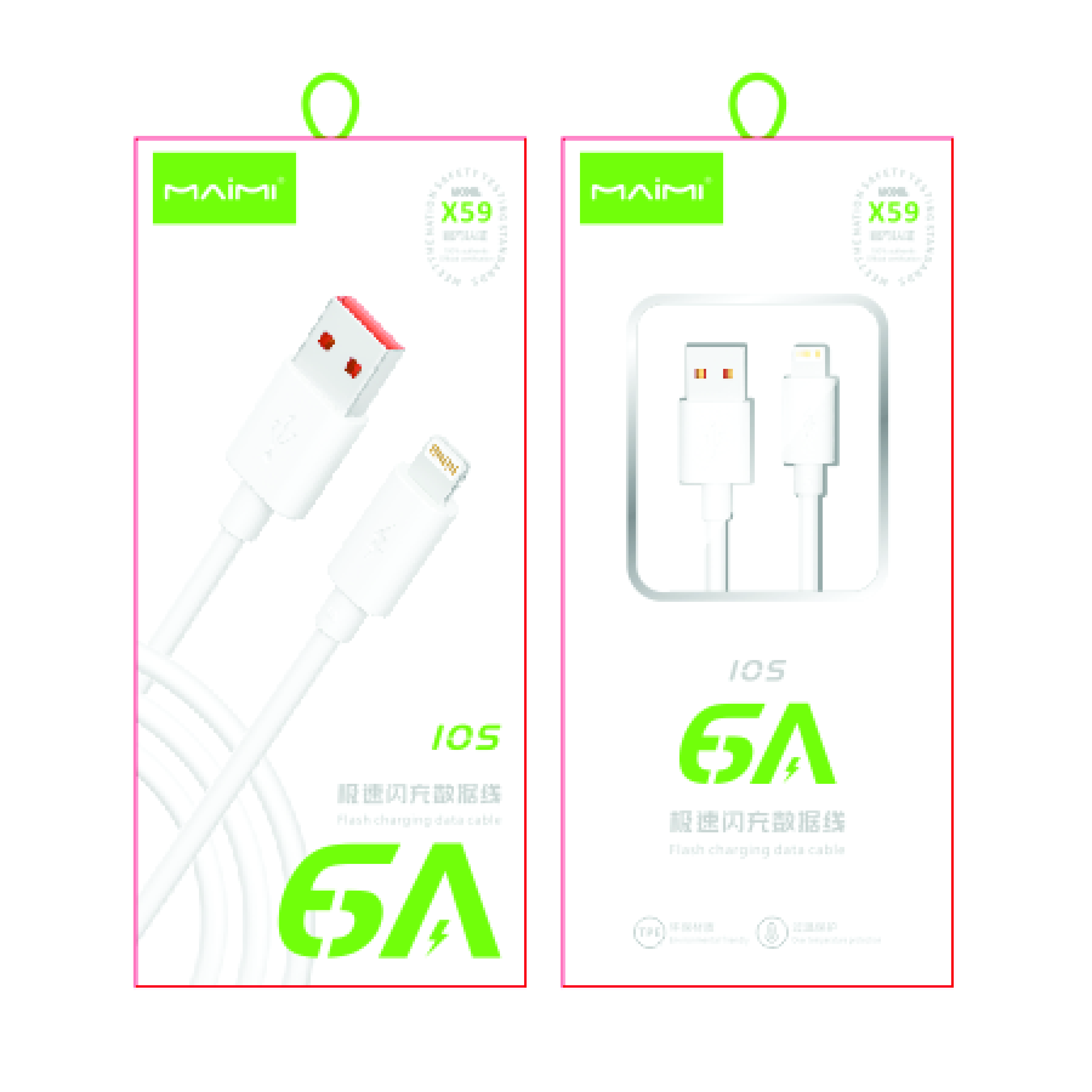 KABEL DATA MAIMI X59-6A-LIGHTNING-1M-WHITE-TPE ORIGINAL